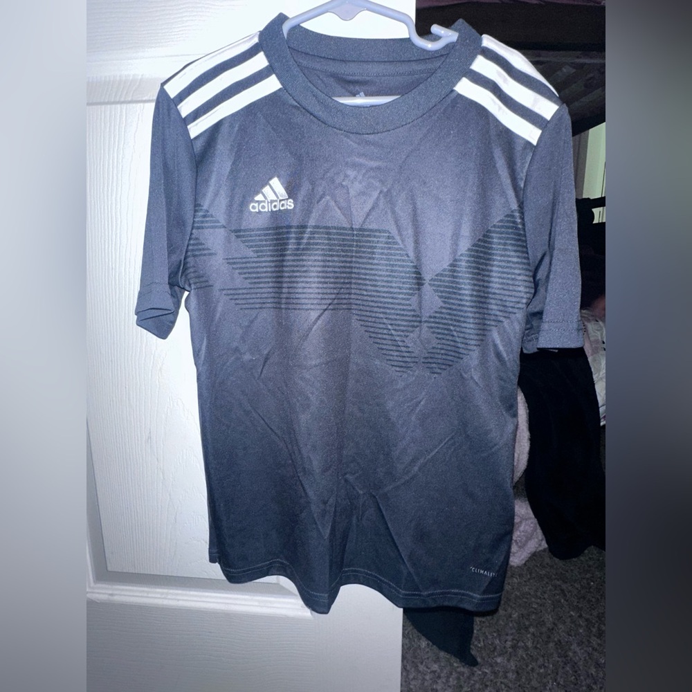 Adidas Kids Dark Gray Tee with White Stripes